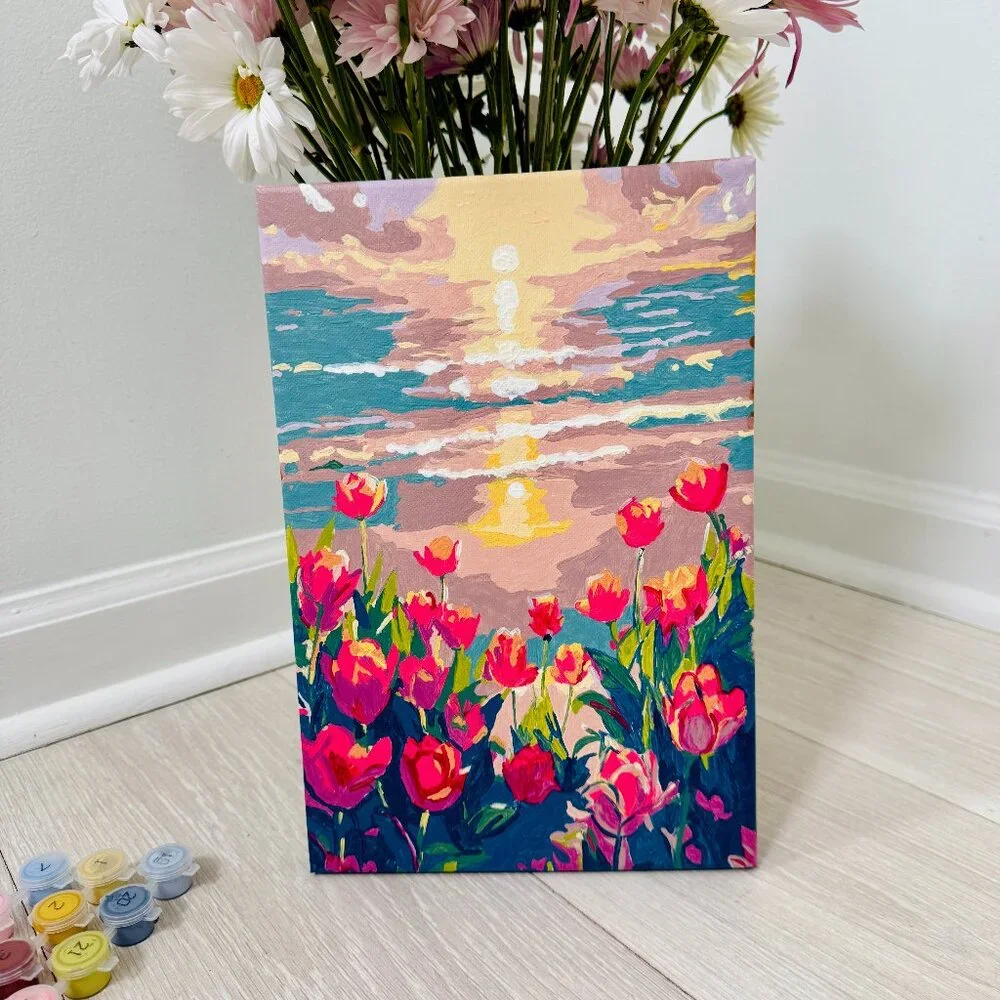 Handmade Tulip Sunset Painting – Original Acrylic Art
